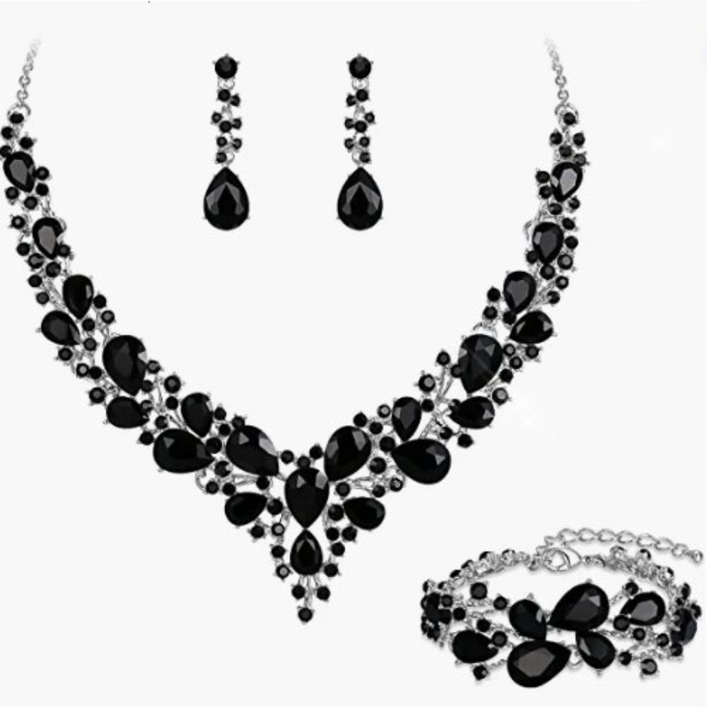 NEW Sparkling Bling Swarovski Crystal Rhinestone Wedding Necklace Set + … - Picture 1 of 16